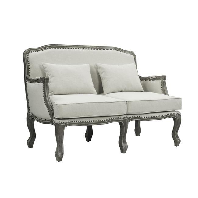 56" Tania Sofas Cream Linen and Brown Finish - Acme Furniture: French Cabriole, Nailhead Trim, No Assembly Required