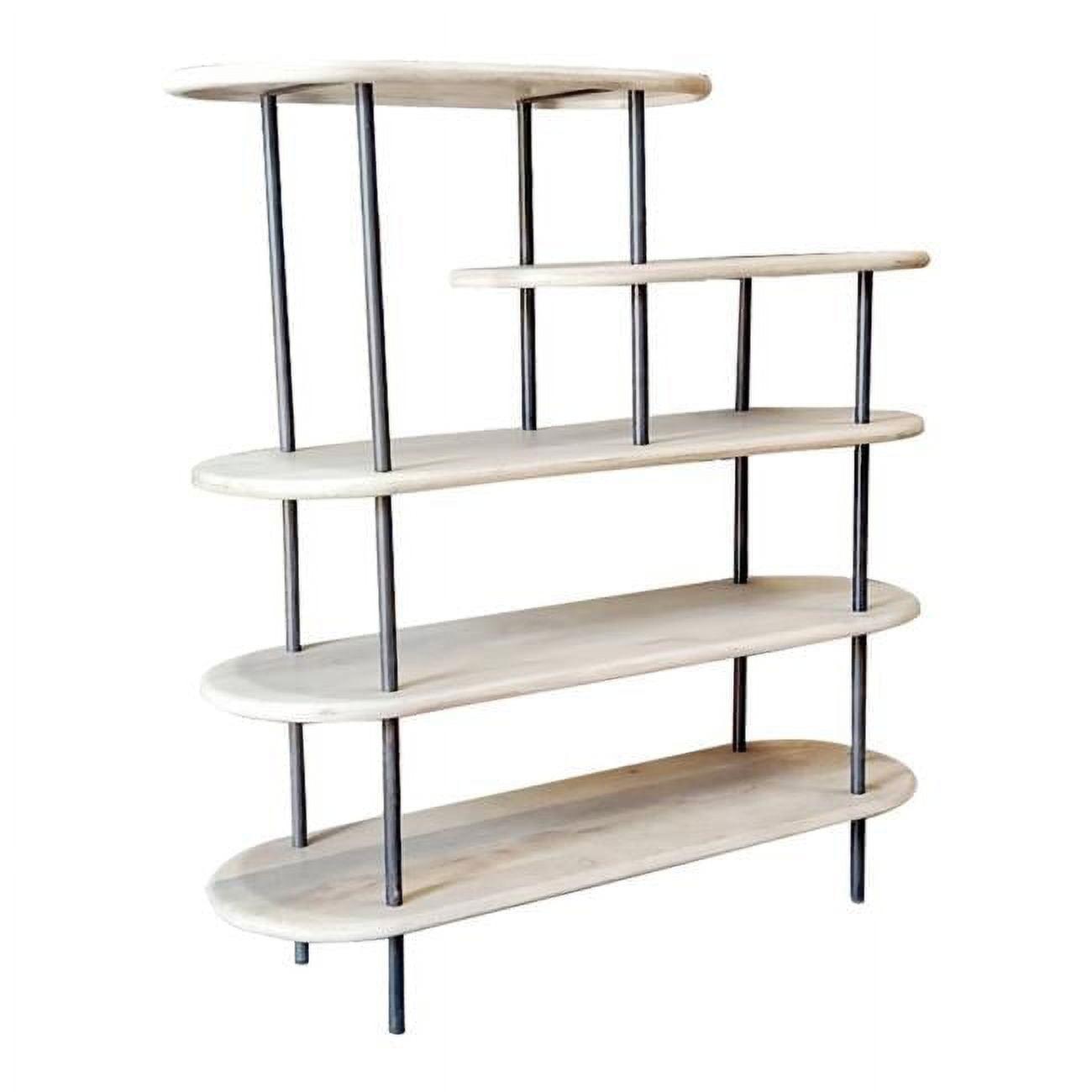 Alero 58" Whitewash Solid Wood and Gray Iron Five Tier Oval Bookcase