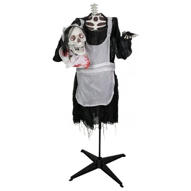 Northlight LED Animated Head-in-Hand Skeleton Maid Halloween Decoration - 57" - White Lights