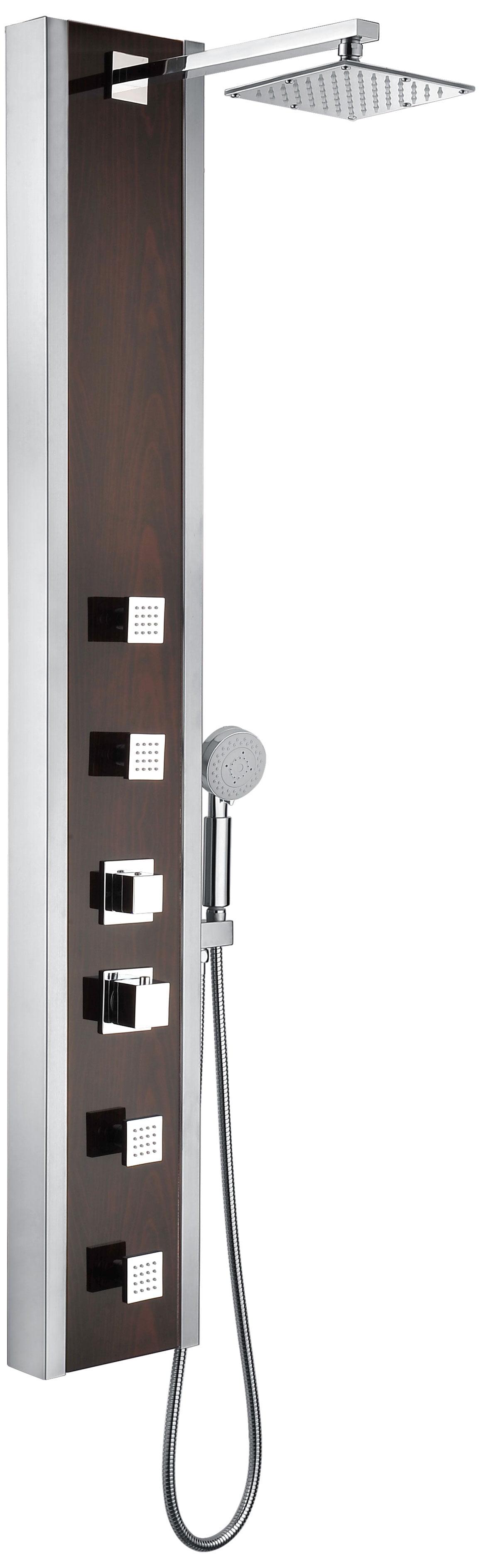 ANZZI Monsoon Series Mahogany Style Deco-Glass 4-Jetted Full Body Shower Panel Tower With Heavy Rain Swiveling Shower Head And Spray Wand