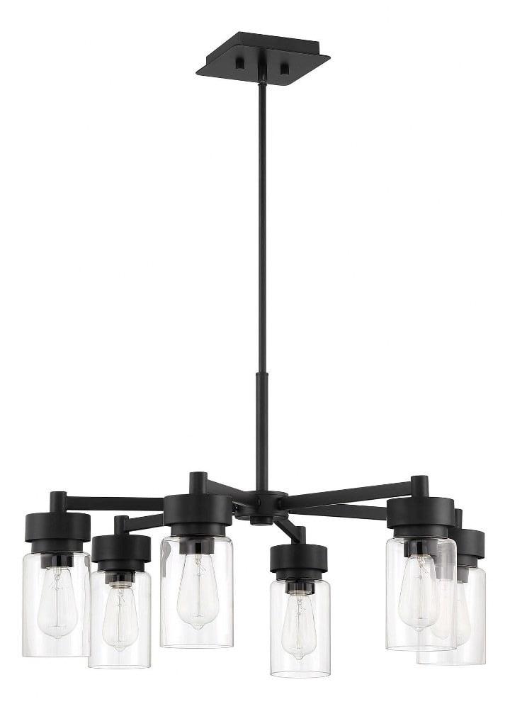 Midnight Steel 6-Light Outdoor Chandelier with Clear Glass Shades