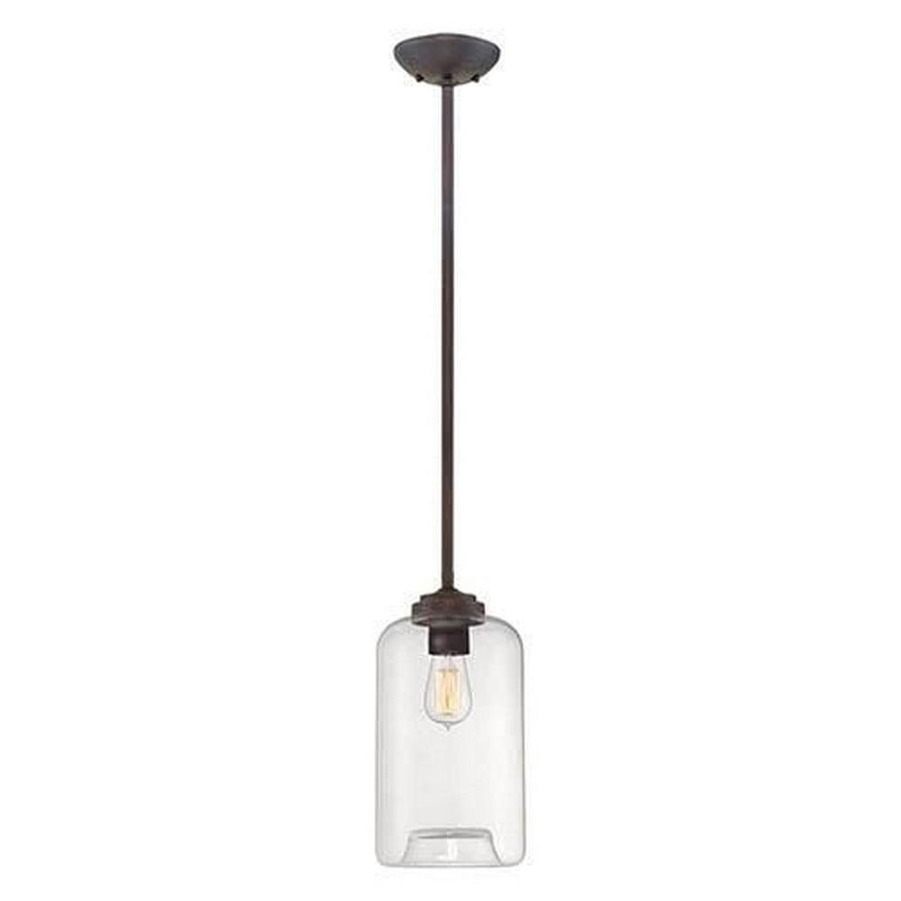 Rubbed Bronze Mini Pendant Light with Glass Shade - 52" Height