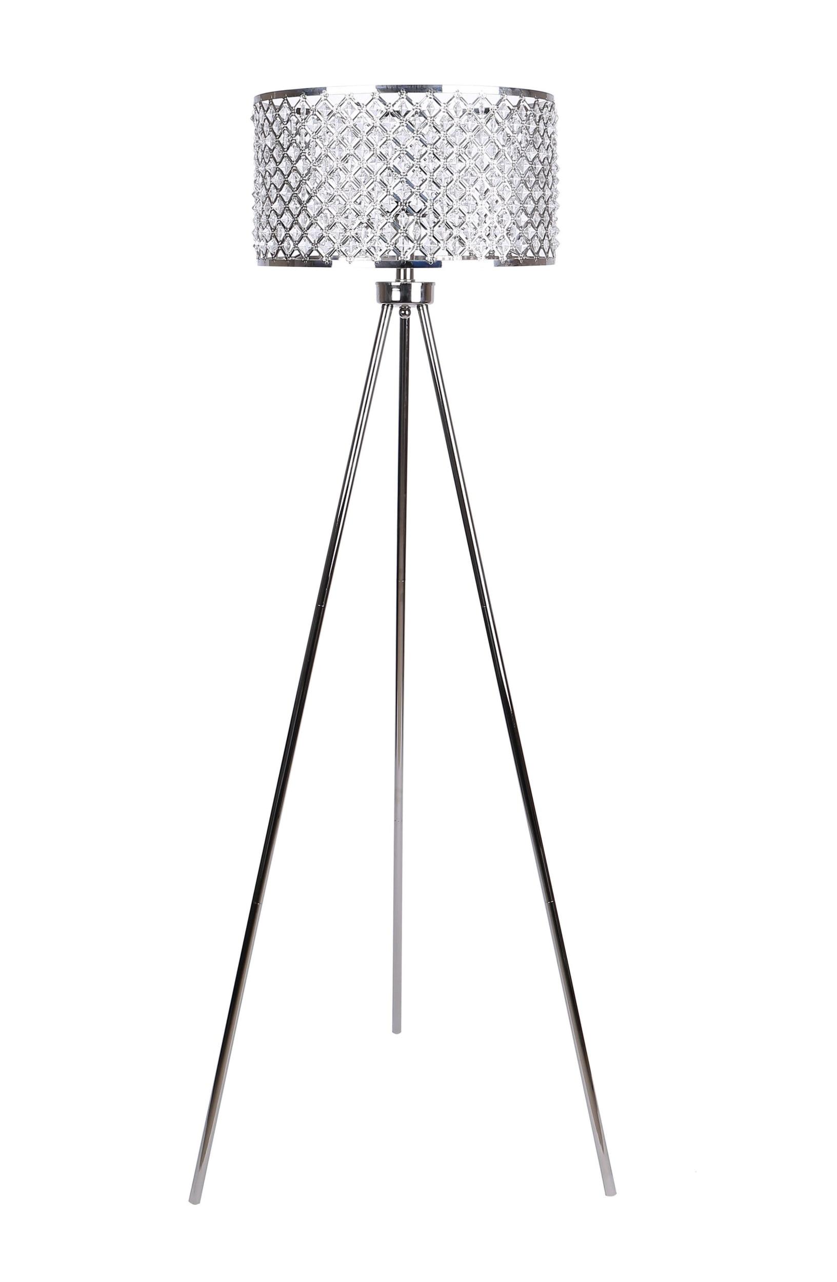 58.5" Polished Nickel Tripod Floor Lamp with Crystalline Shade