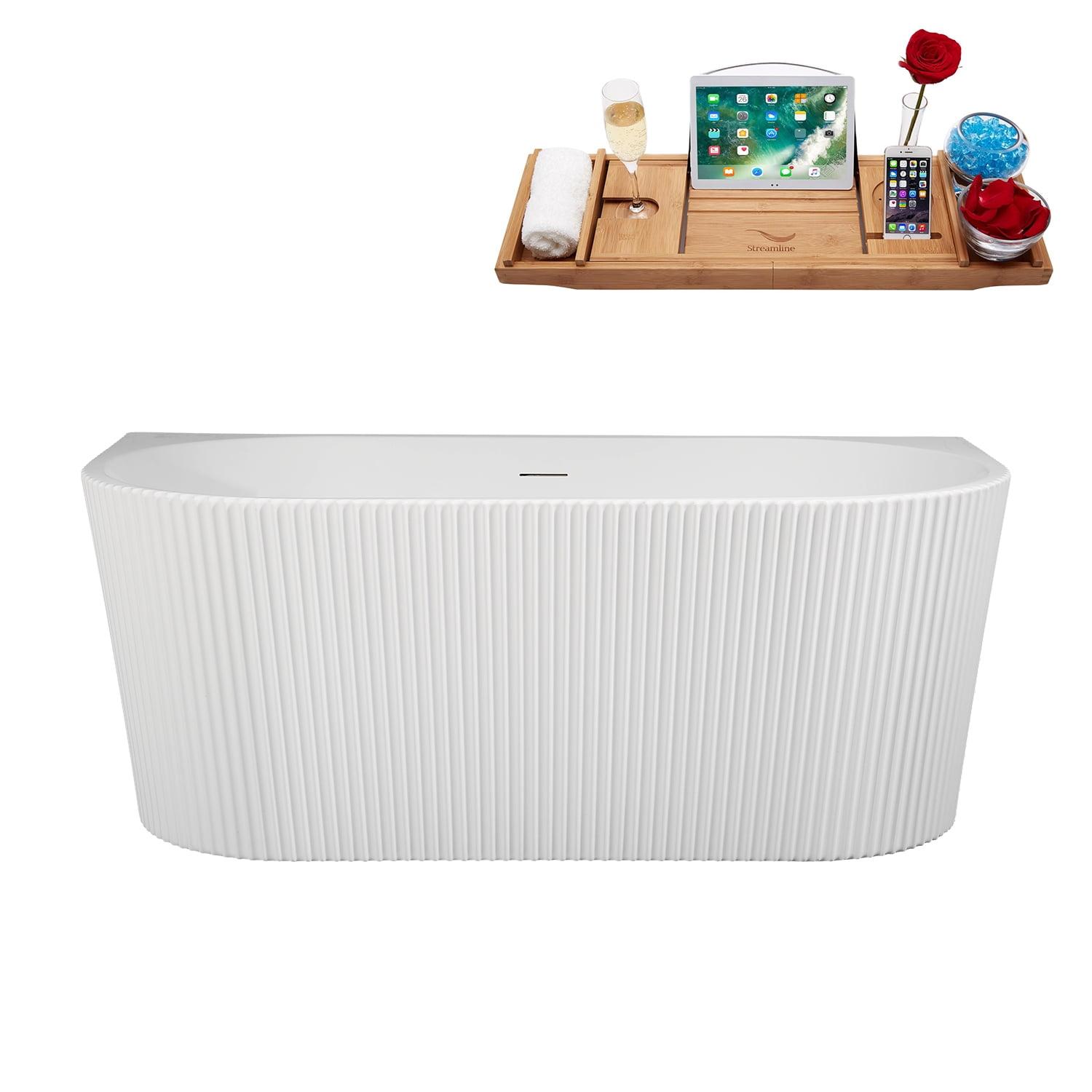 58.5" Streamline Soaking Freestanding Tub and Tray With Internal Drain