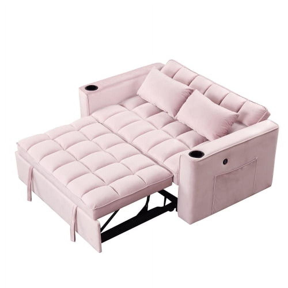 NicBex Modern Pull Out Sofa Bed Velvet Convertible Sleeper Sofa with USB Port and Cup Holders for Living Room