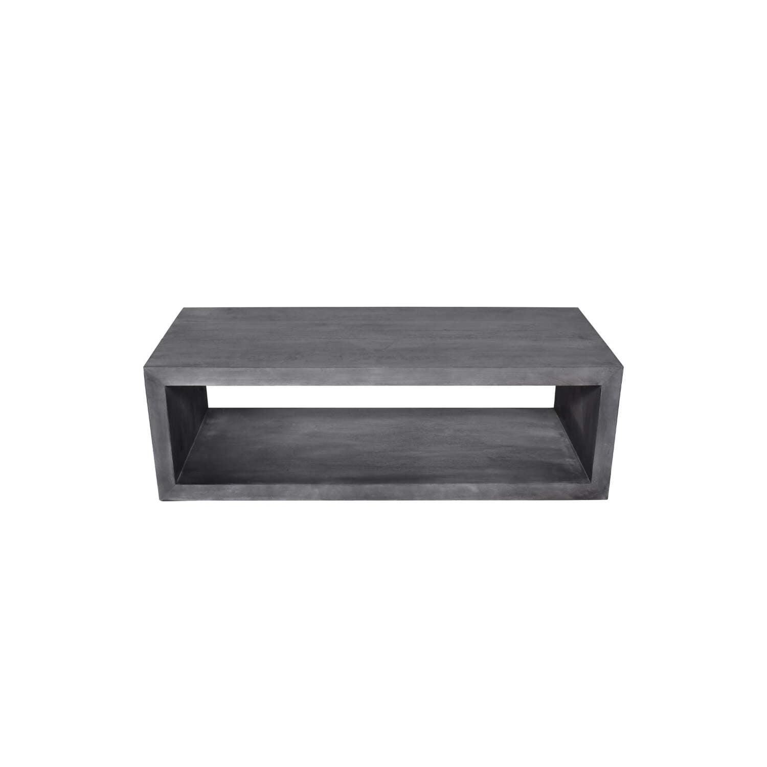 58" Cube Shape Mango Wood Coffee Table with Open Bottom Shelf Gray - The Urban Port