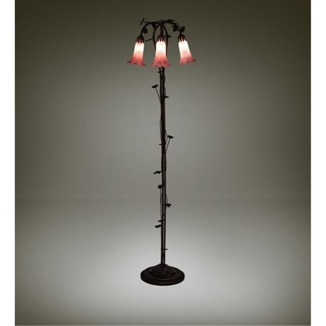 58" High Pink Tiffany Pond Lily 3 Light Floor Lamp