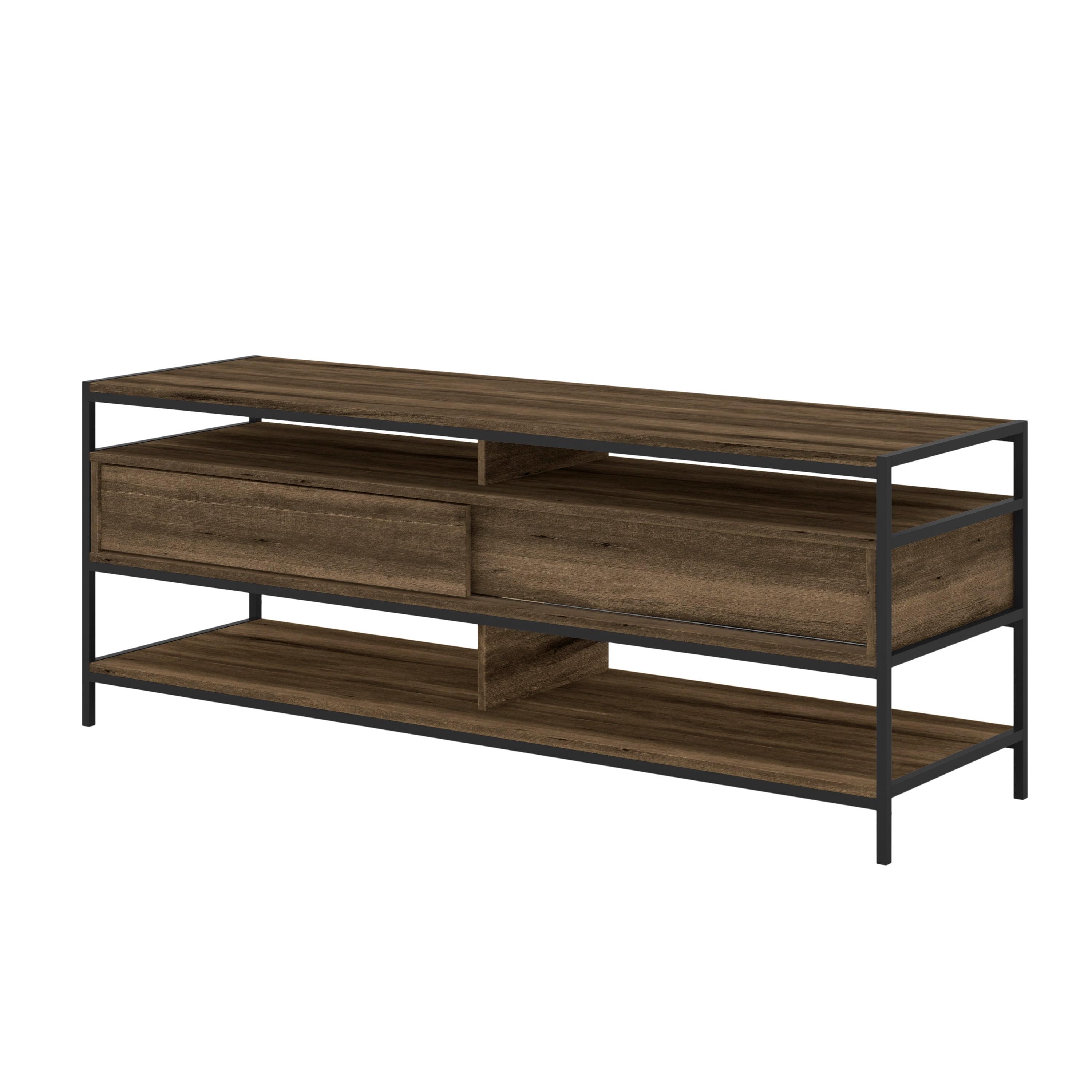 Contemporary Brown 58" Wood & Metal TV Stand with 2 Drawers