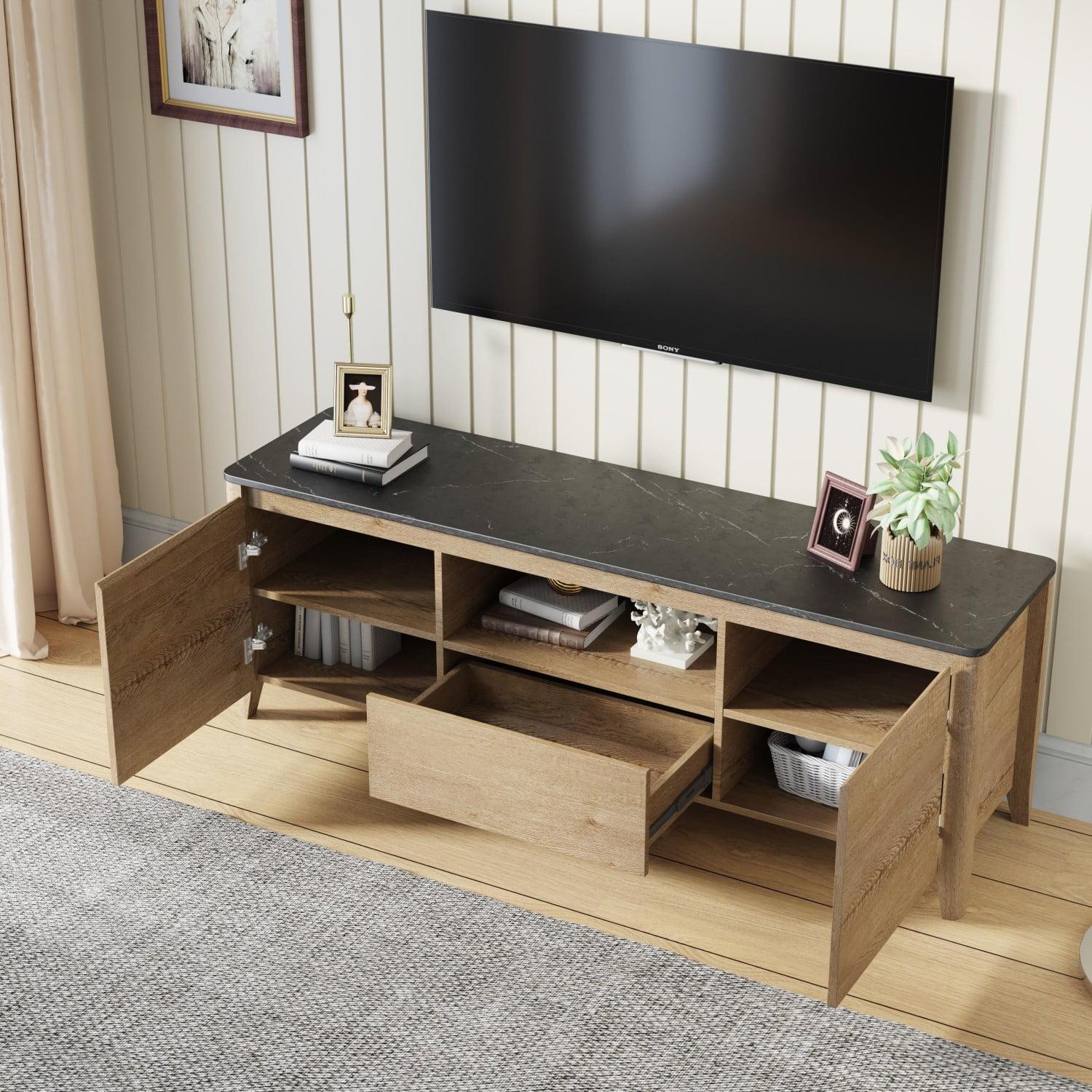 58" Modern TV Stand For Up To 80 Inch TV, Entertainment Center With Storage, Media TV Console Table With LED Lights, Media Consoles For Living Room