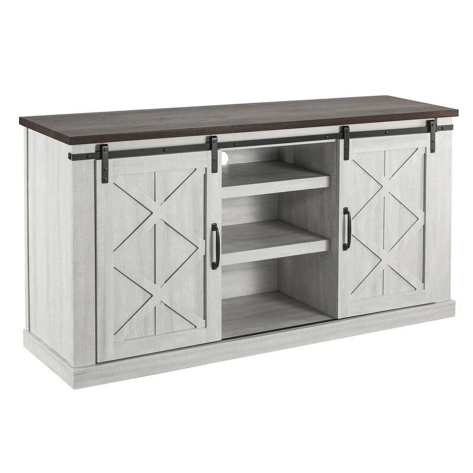 Coast-to-Coast Sliding Barn-Door TV Stand in Saw Cut-Off White