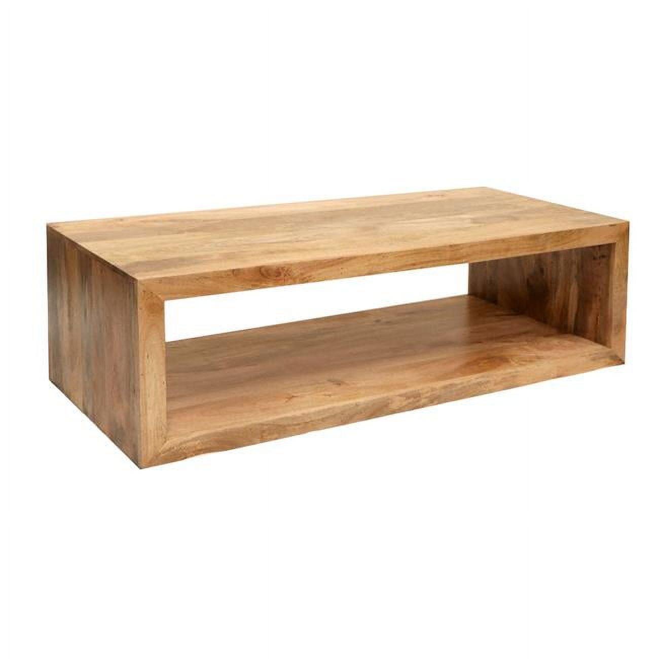 58 Inch Natural Brown Mango Wood Coffee Table with Storage Shelf