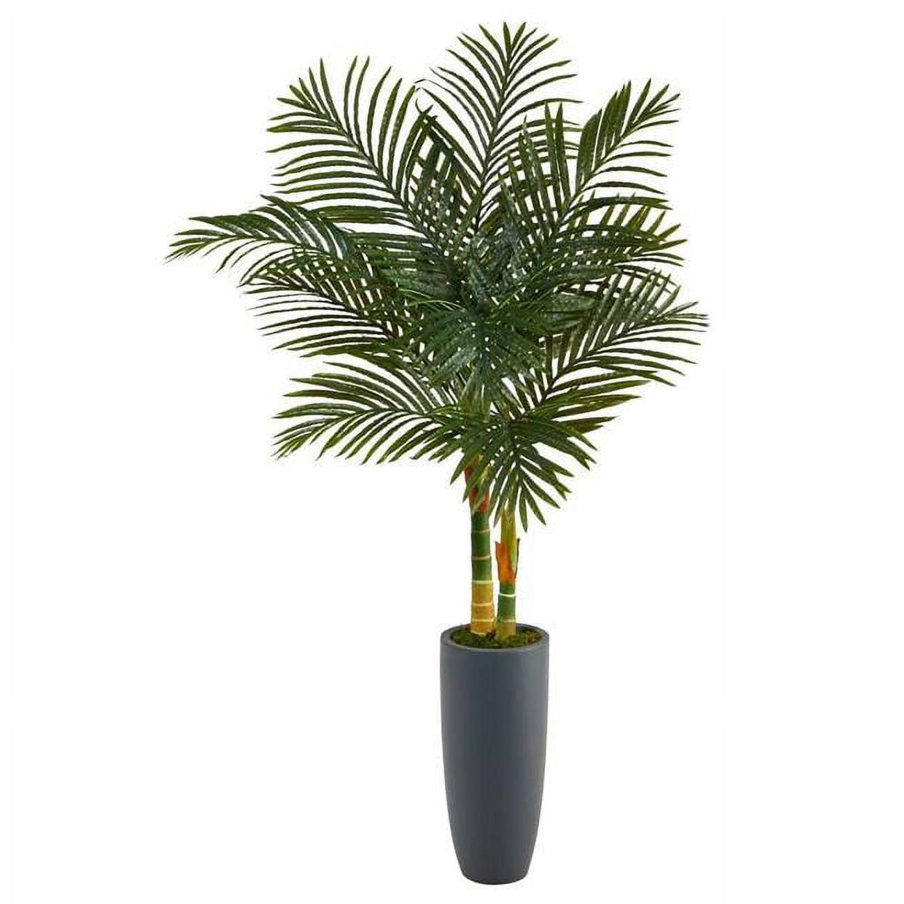 Tropic Breeze 63" Golden Palm Fronds Artificial Floor Plant in Gray Planter