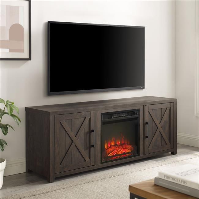 Gordon 58" Dark Walnut TV Stand with Fireplace