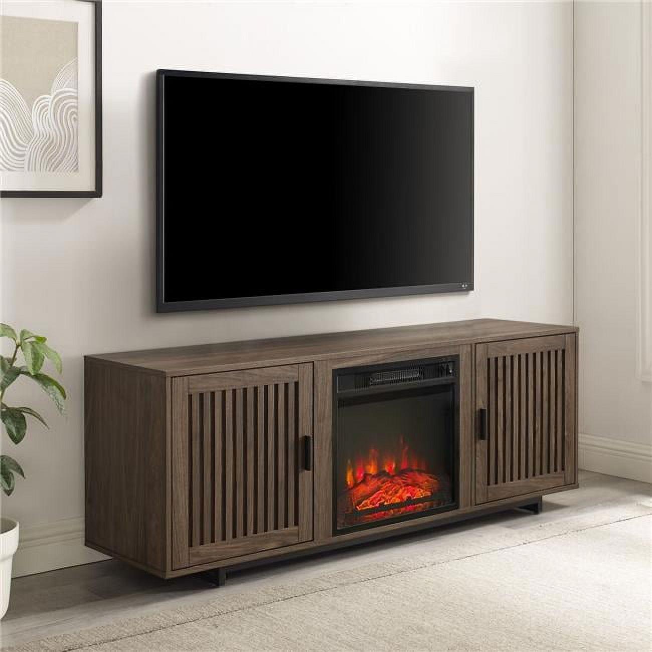 Silas 64" Black Walnut Low-Profile TV Stand with Electric Fireplace