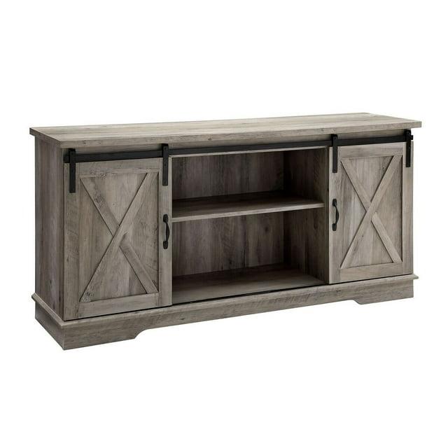 58 inch Sliding Barn Door Grey Wash TV Console