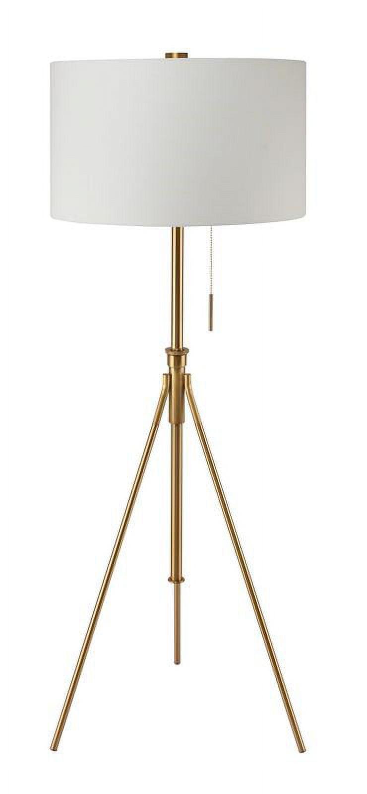 Urban Adjustable White Cotton Tripod Floor Lamp with Matte Gold Legs