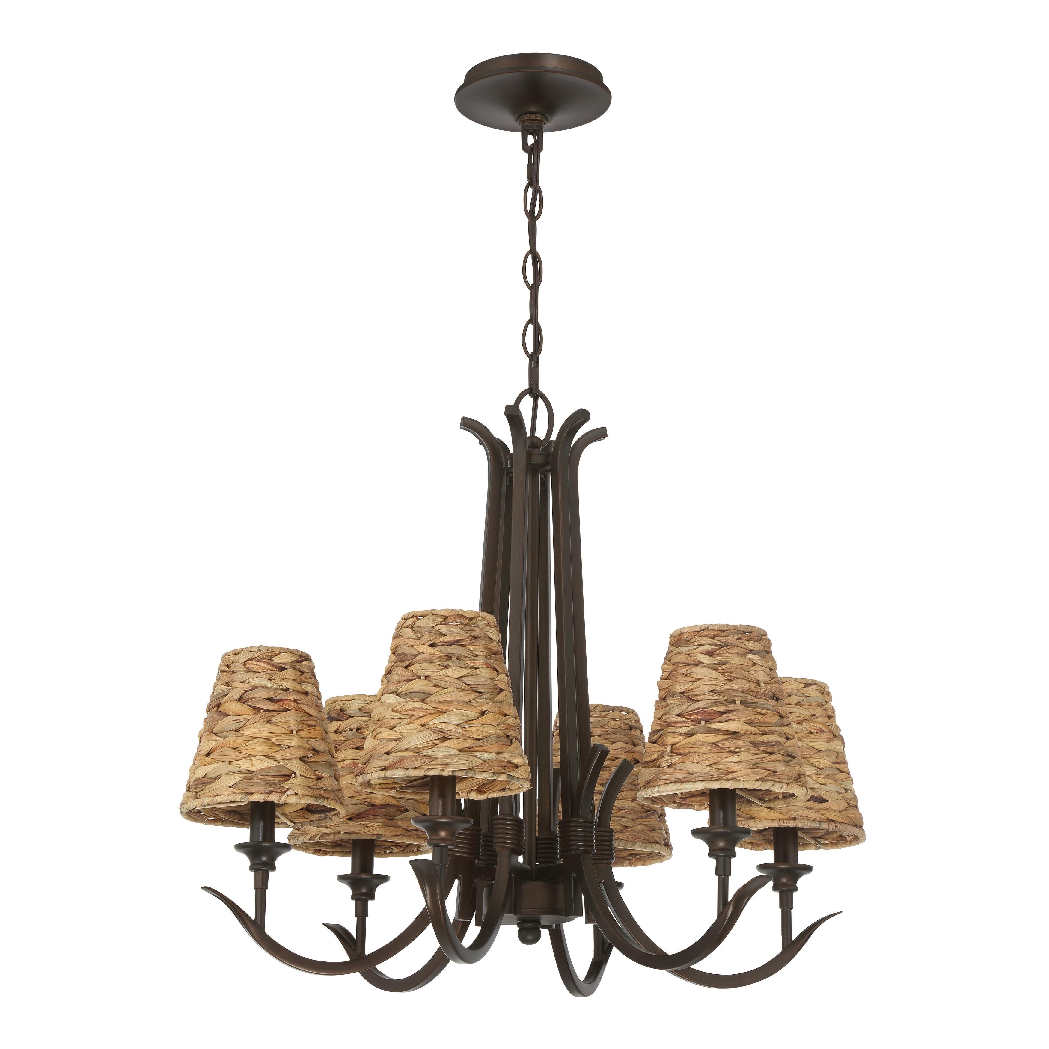 Kokomo 24" Aged Bronze Chandelier with Natural Sea Grass Shades