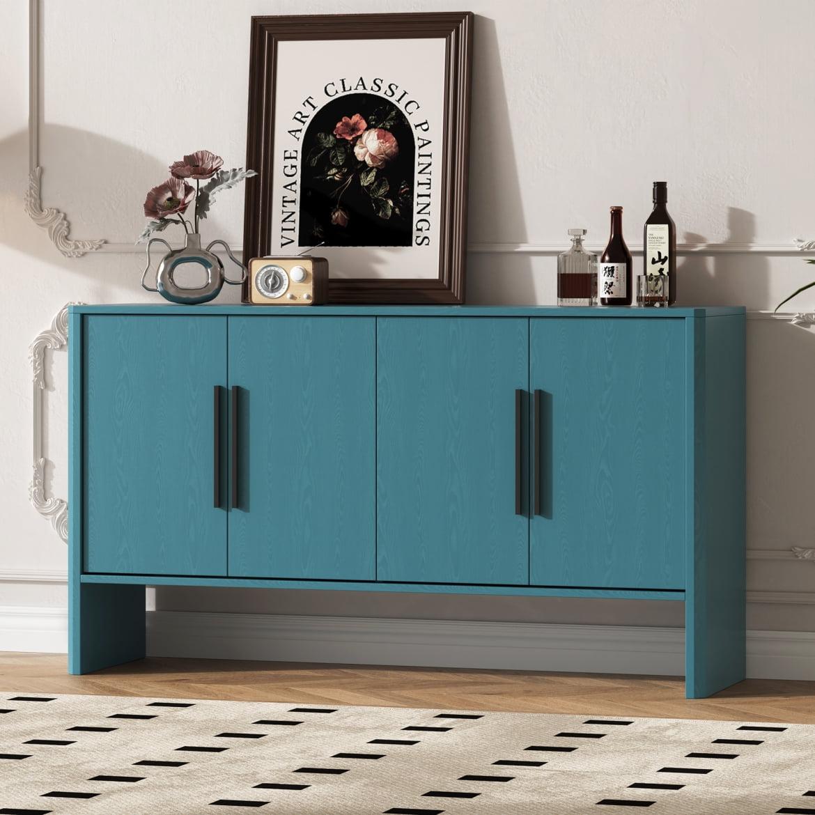 59" Antique Blue MDF Sideboard with Adjustable Shelves and Metal Handles