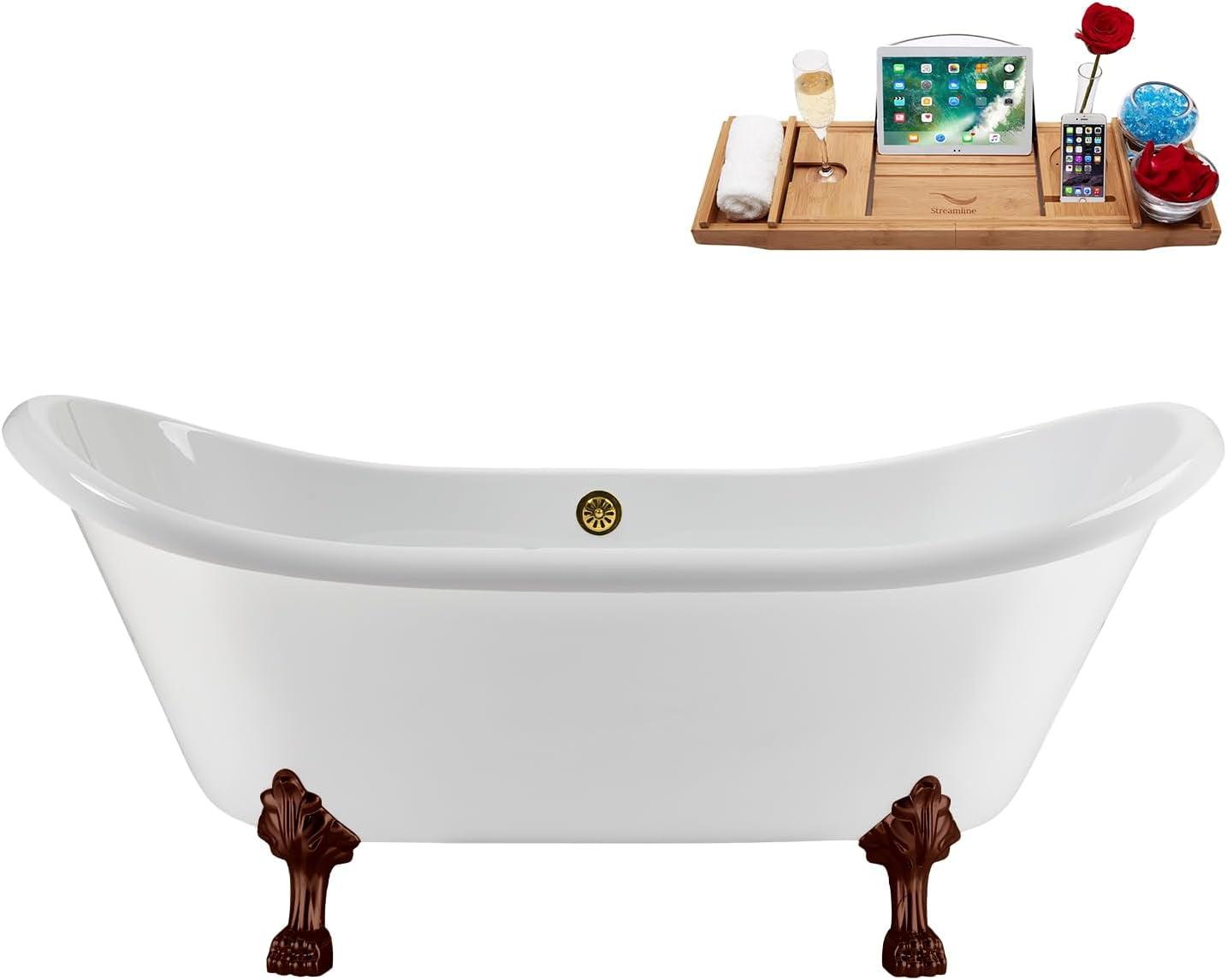 59" Streamline Soaking Freestanding Tub and Tray With Internal Drain