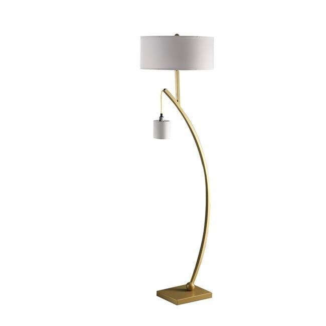 59 in. Jiya Arc Floor Lamp with Hanging Design & 2 White Drum Shades, Gold