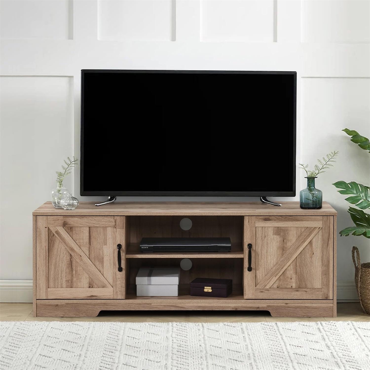AndMakers 59 in. Farmhouse Oak TV Stand For TVs Up To 59" with 2 Storage Cabinets, Wood Barn Door Media Television Console Table With Storage