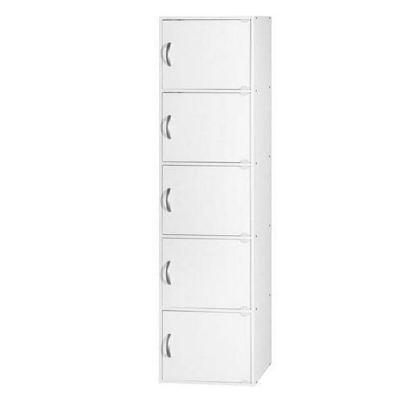 Hodedah HID5 High Quality 5 Shelf Home, Office, and School Enclosed Organization Storage 59 Inch Tall Slim Bookcase Cabinets, White Finish