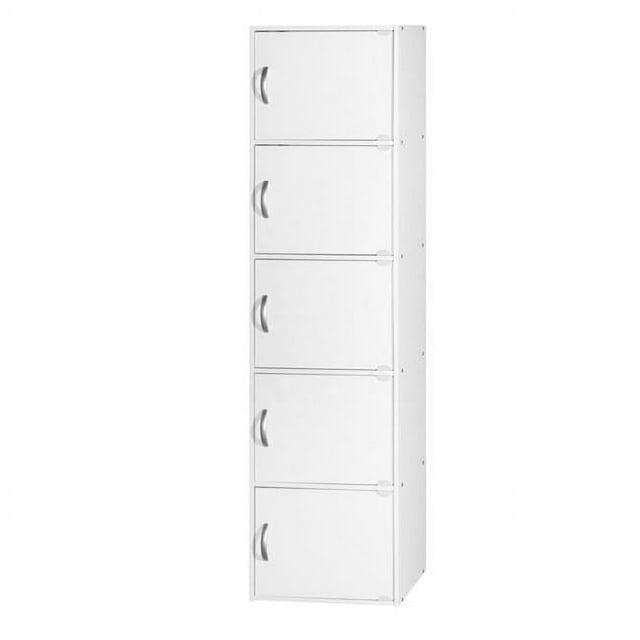 Hodedah HID5 High Quality 5 Shelf Home, Office, and School Enclosed Organization Storage 59 Inch Tall Slim Bookcase Cabinets, White Finish