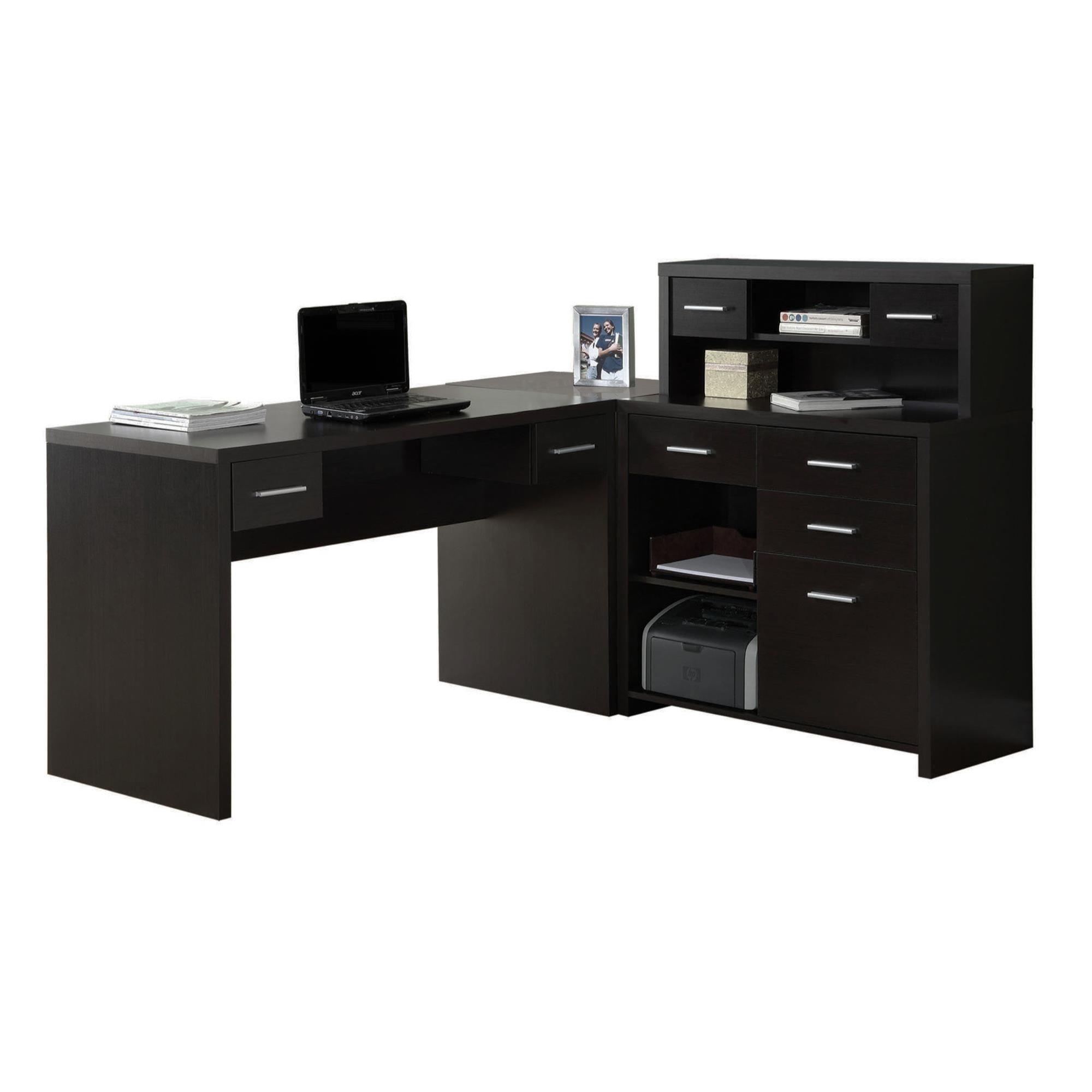 Cappuccino Brown L-Shaped Corner Computer Desk with 8 Drawers