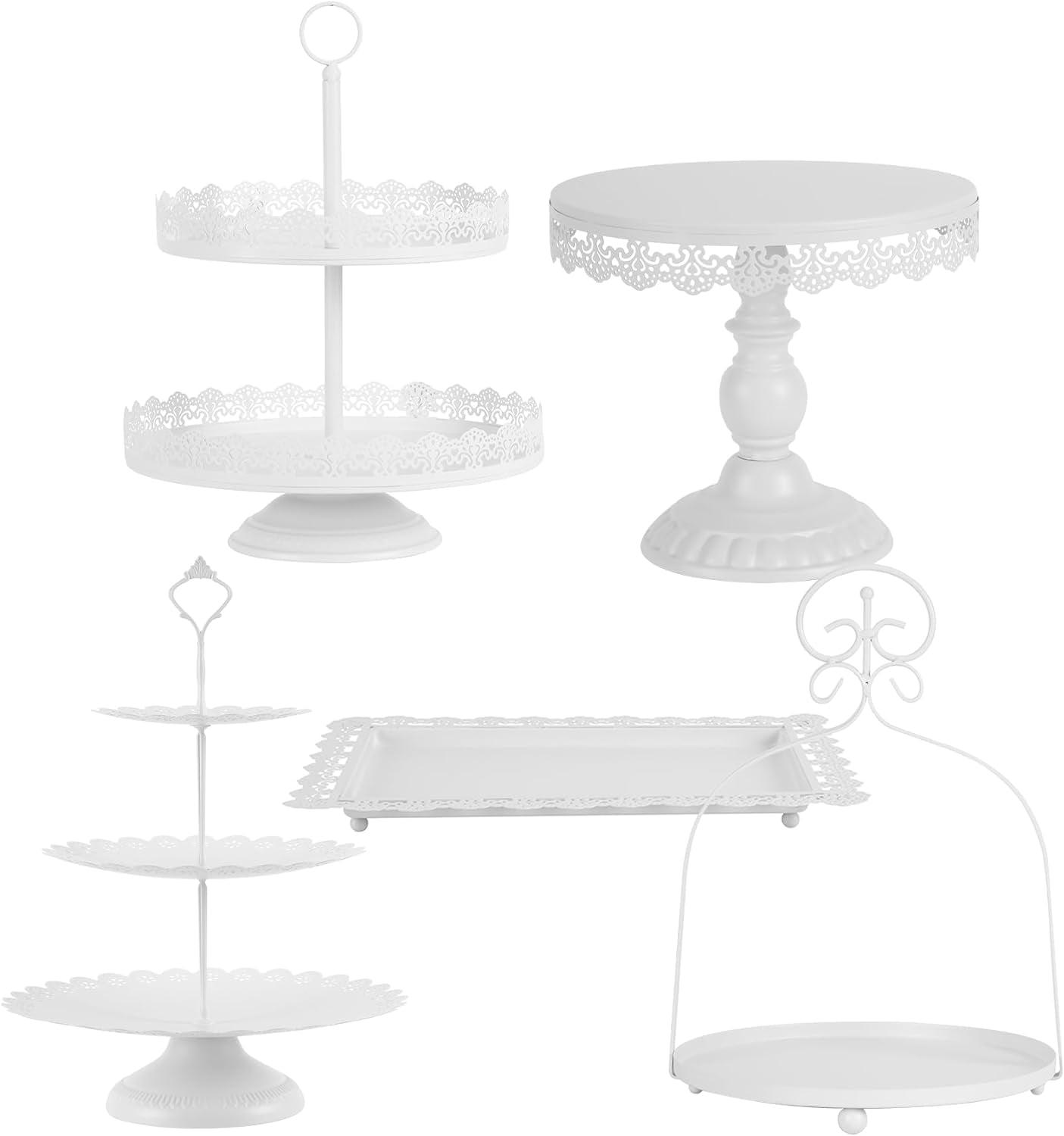 White Metal 5-Piece Cake Stand Set with Lace Design