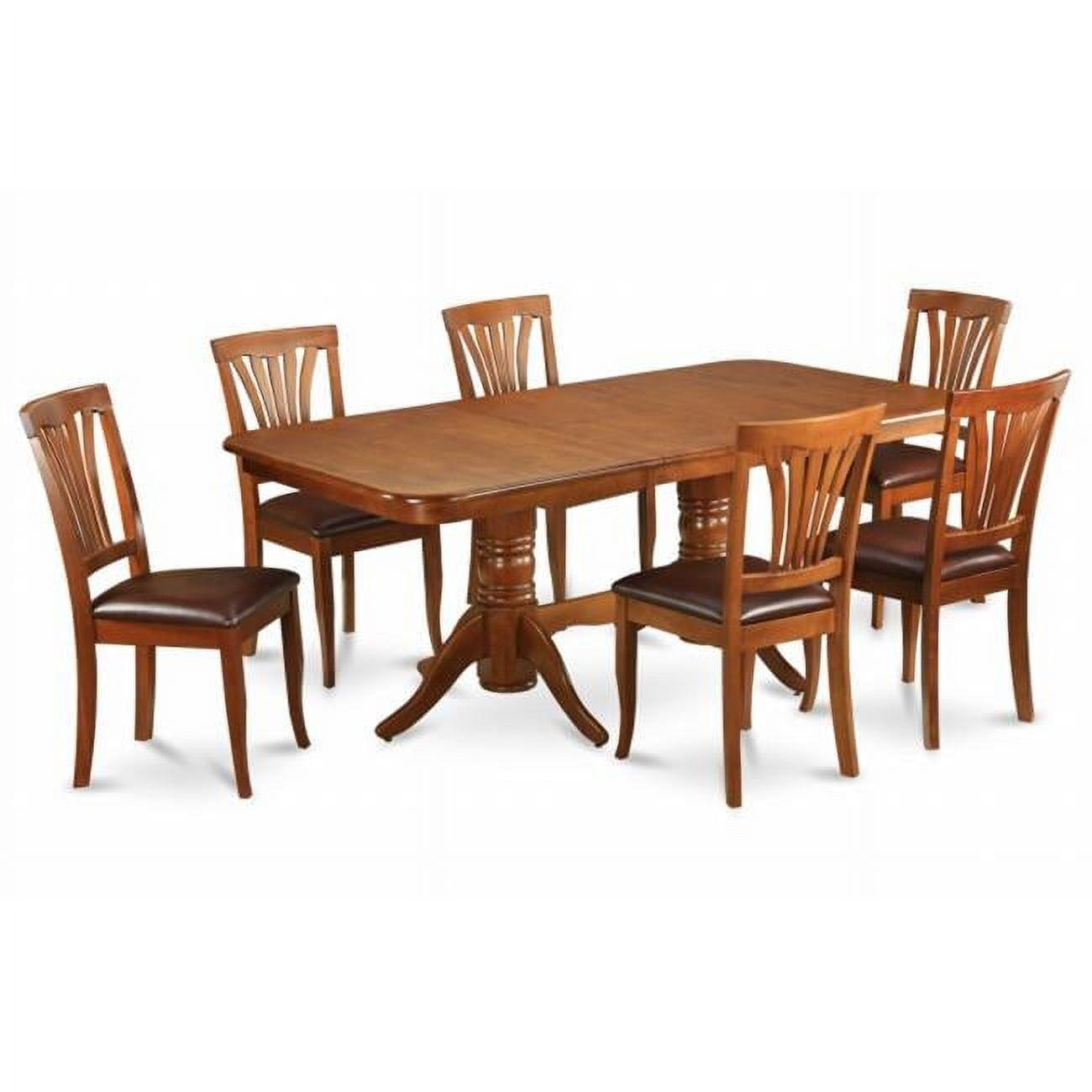 Saddle Brown Solid Wood Dining Set with Faux Leather Seats