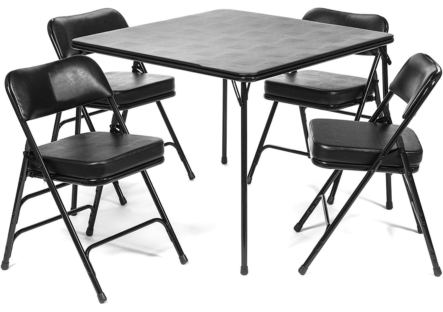 Black Vinyl 5-Piece Folding Card Table and Padded Chair Set