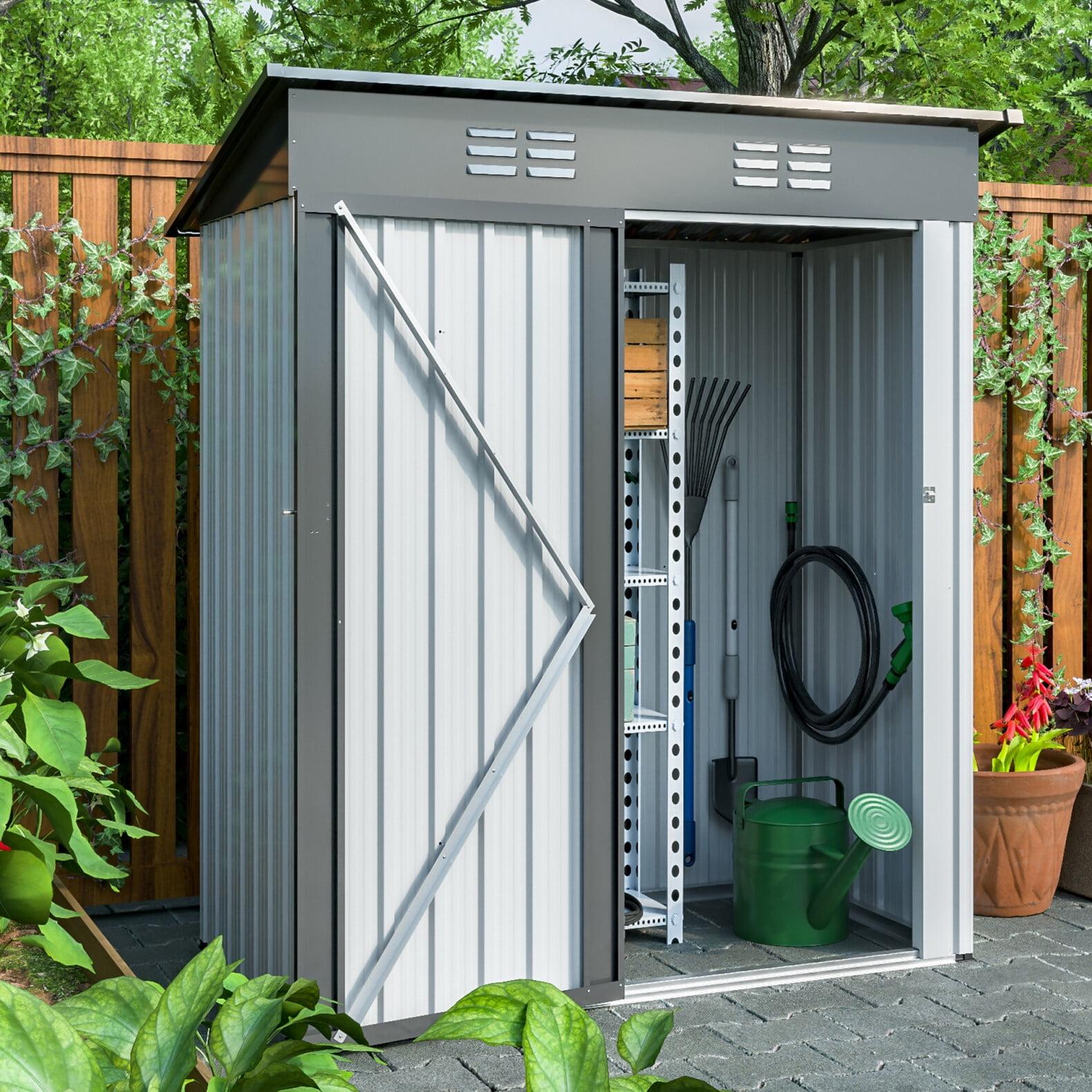 5x3 FT White Galvanized Steel Outdoor Storage Shed with Lockable Doors