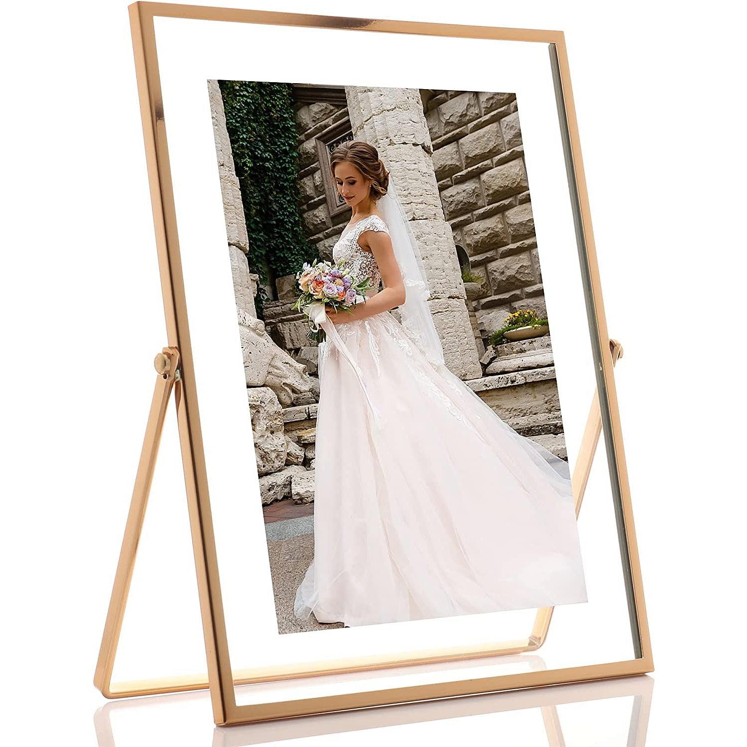 5x7 Gold Metal Easel Float Picture Frame