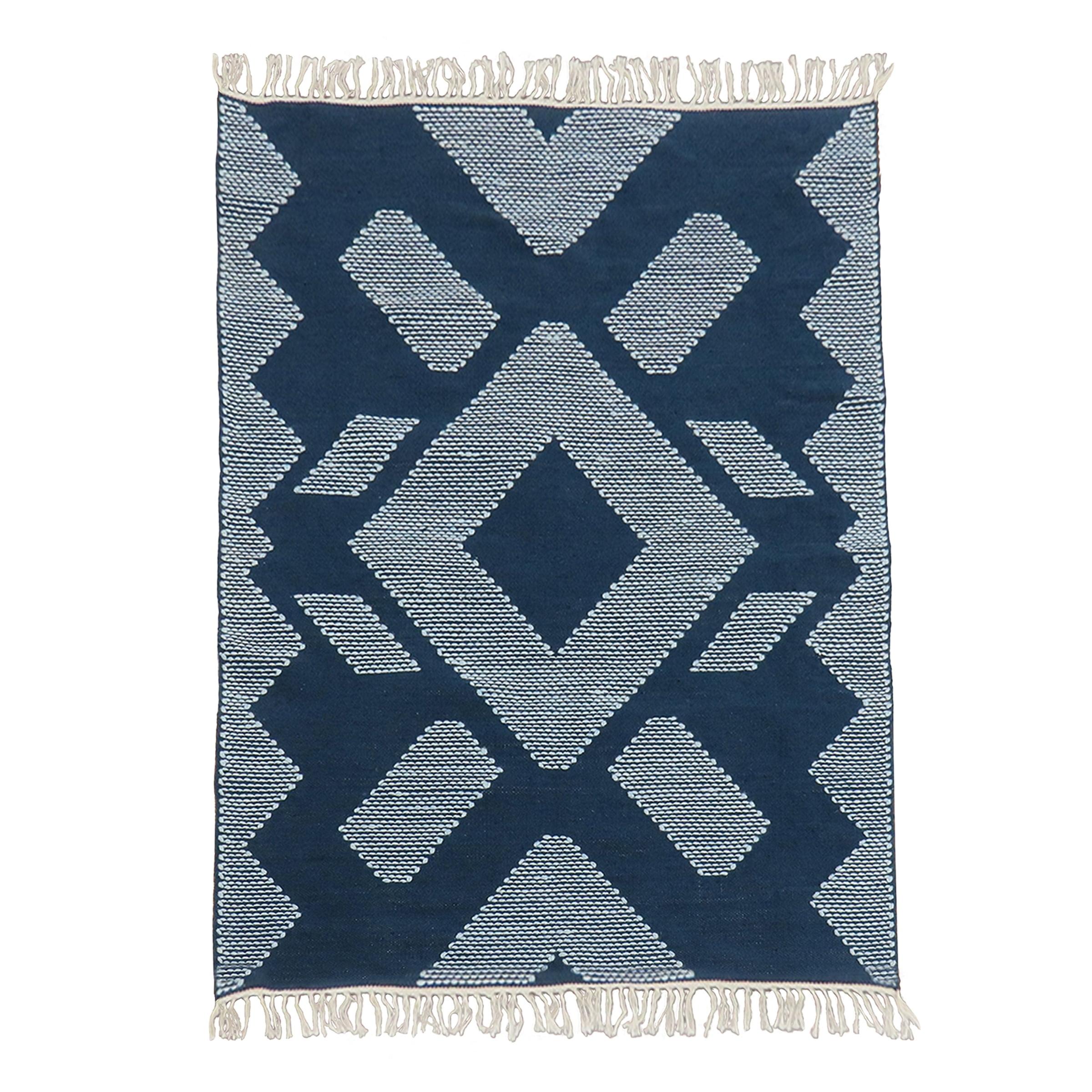 5x7 Geometric Hand Woven Indoor/Outdoor Rug Indigo Blue - National Tree Company