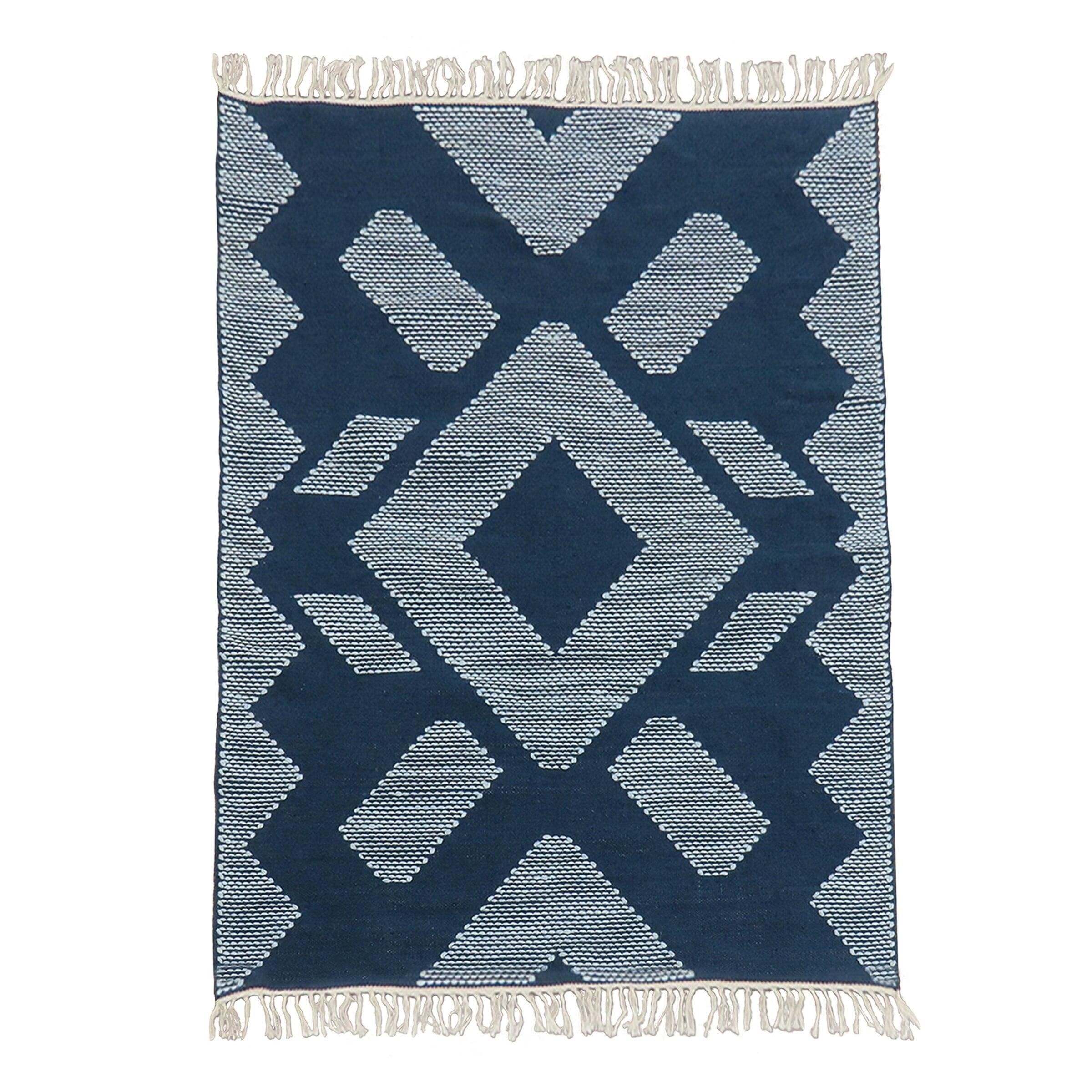 Indigo Blue Braided Geometric 5' x 7' Handwoven Rug