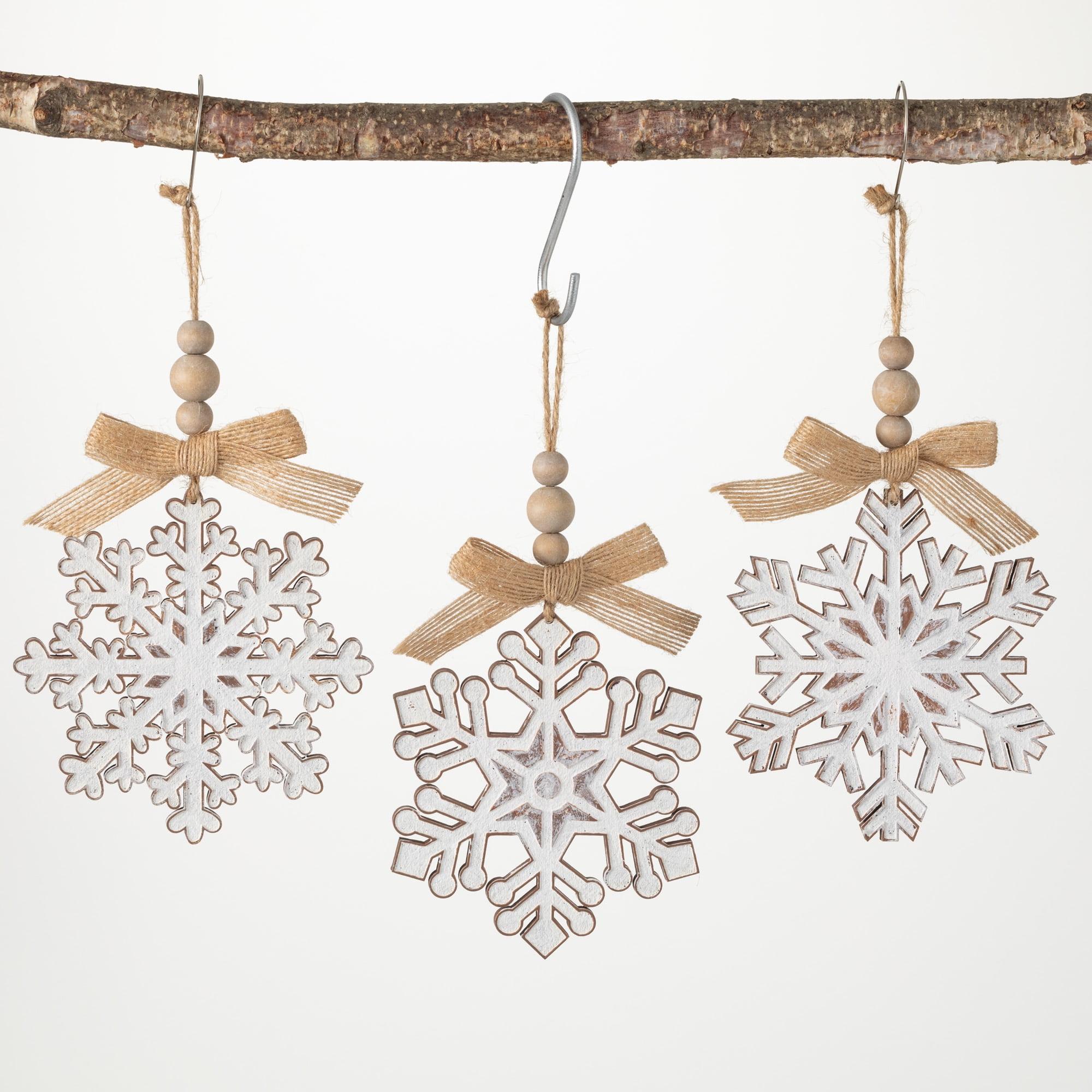 10.5" White Wood Snowflake Ornaments Set of 3