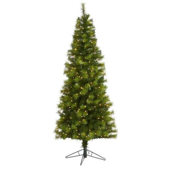 Nearly Natural 6.5-ft Green Valley Pine Artificial Christmas Tree with 300 Warm White LED Lights and 579 Bendable Branches