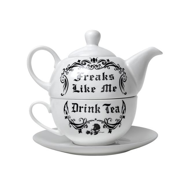 6.5 in. White & Black Bone China Tea Set, 3 Piece