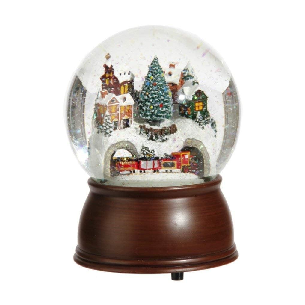 6.5-Inch Musical Snow Globe with Moving Train and House Scene