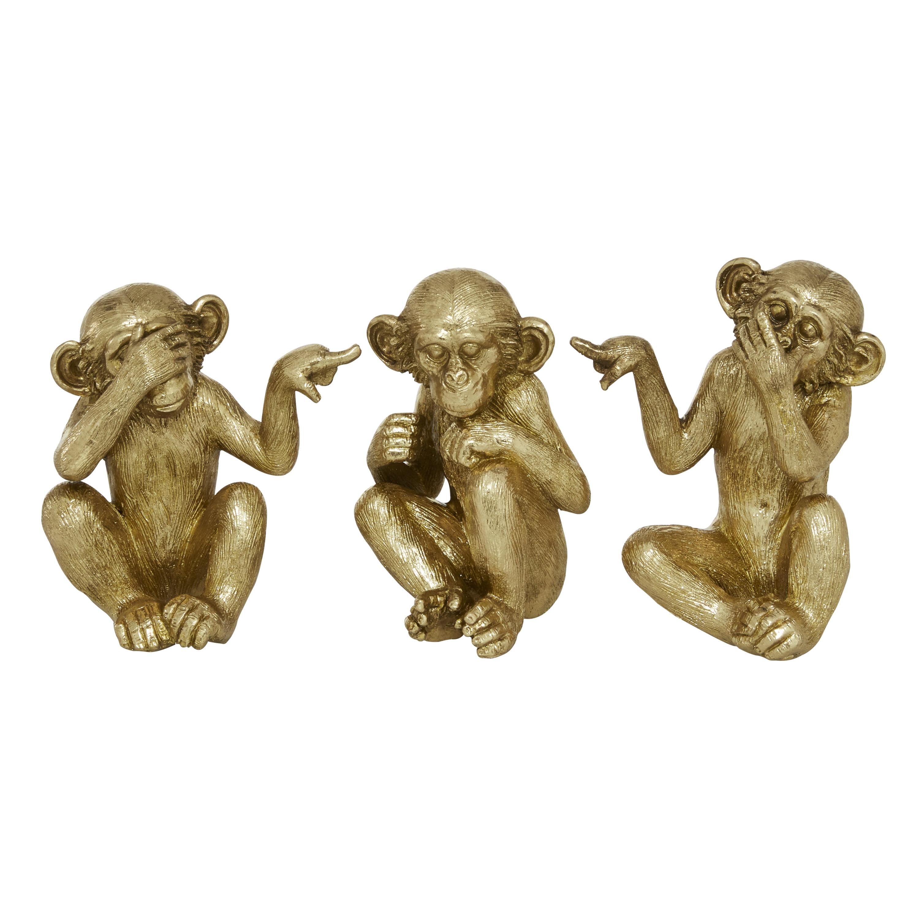 Gold Polystone See No Evil Monkey Sculpture Set of 3