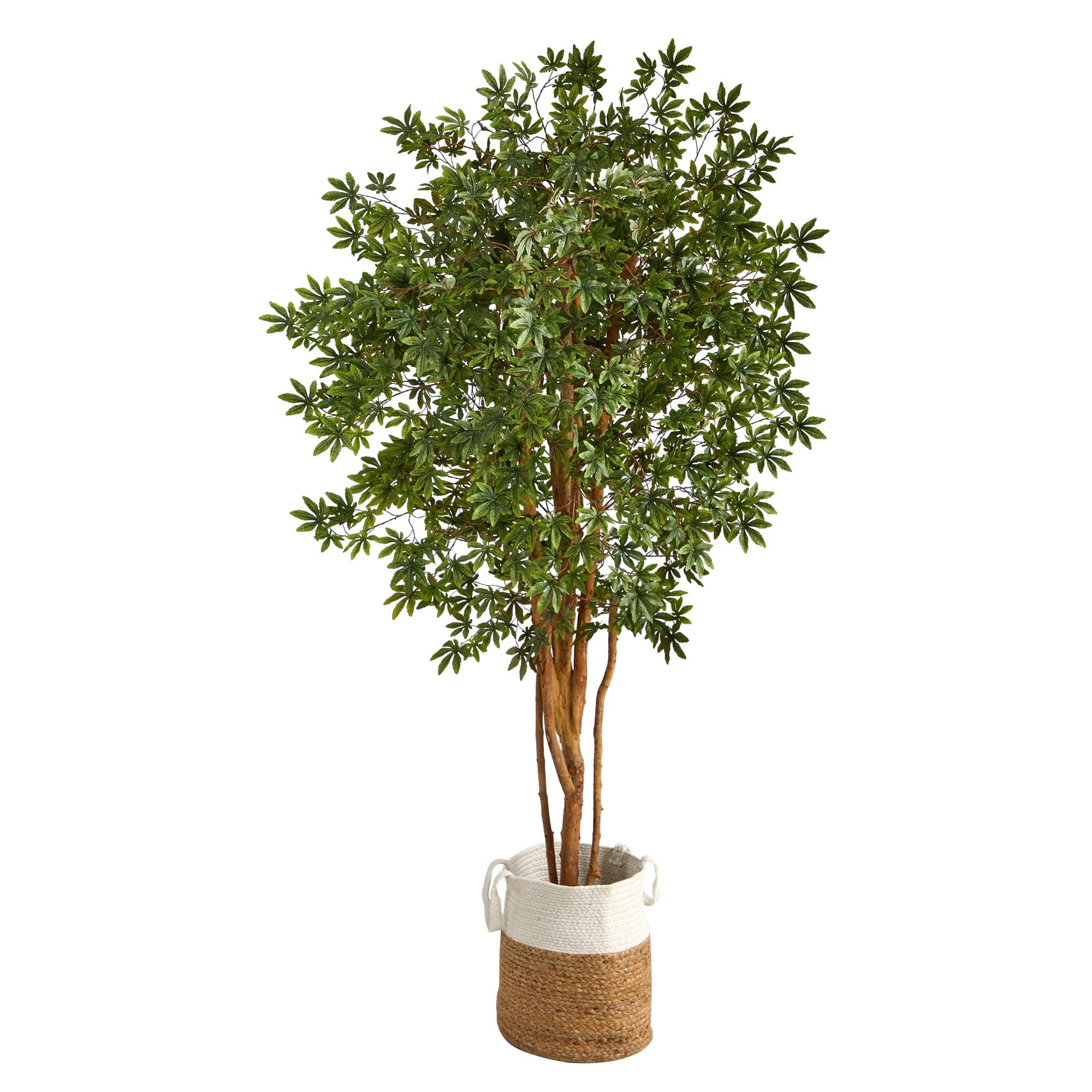 Nearly Natural 6-ft Japanese Maple Artificial Tree in Handmade Natural Cotton Multicolored Woven Planter