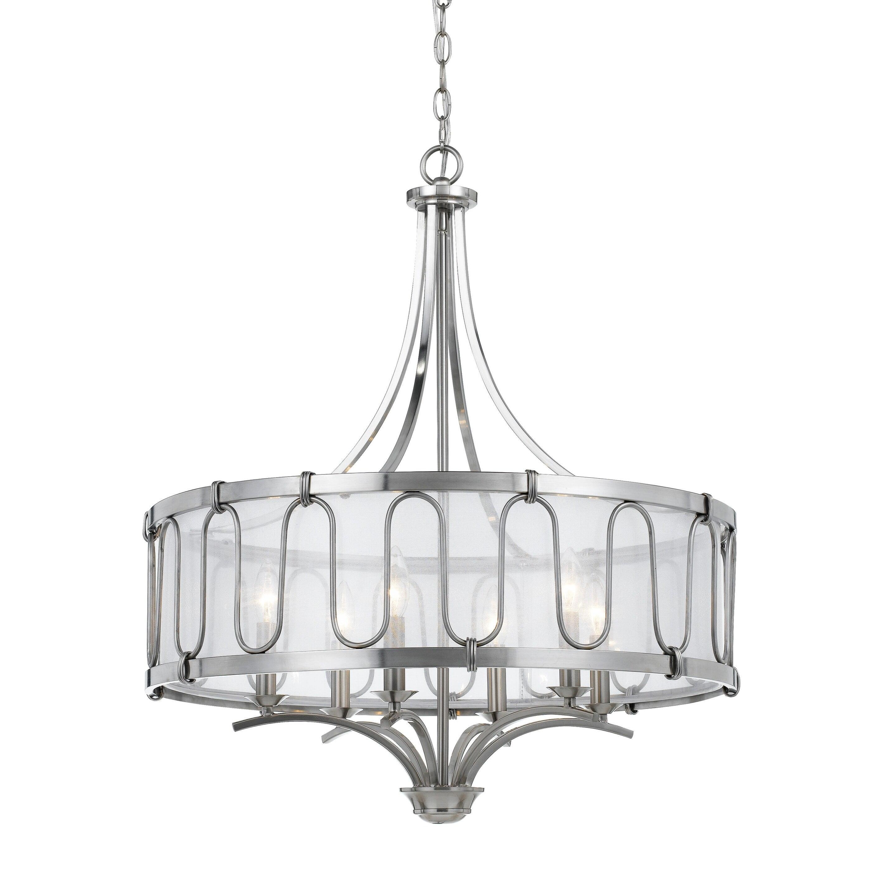 Sophisticated Wave Design 6-Bulb Silver Chandelier with Smoked Shade