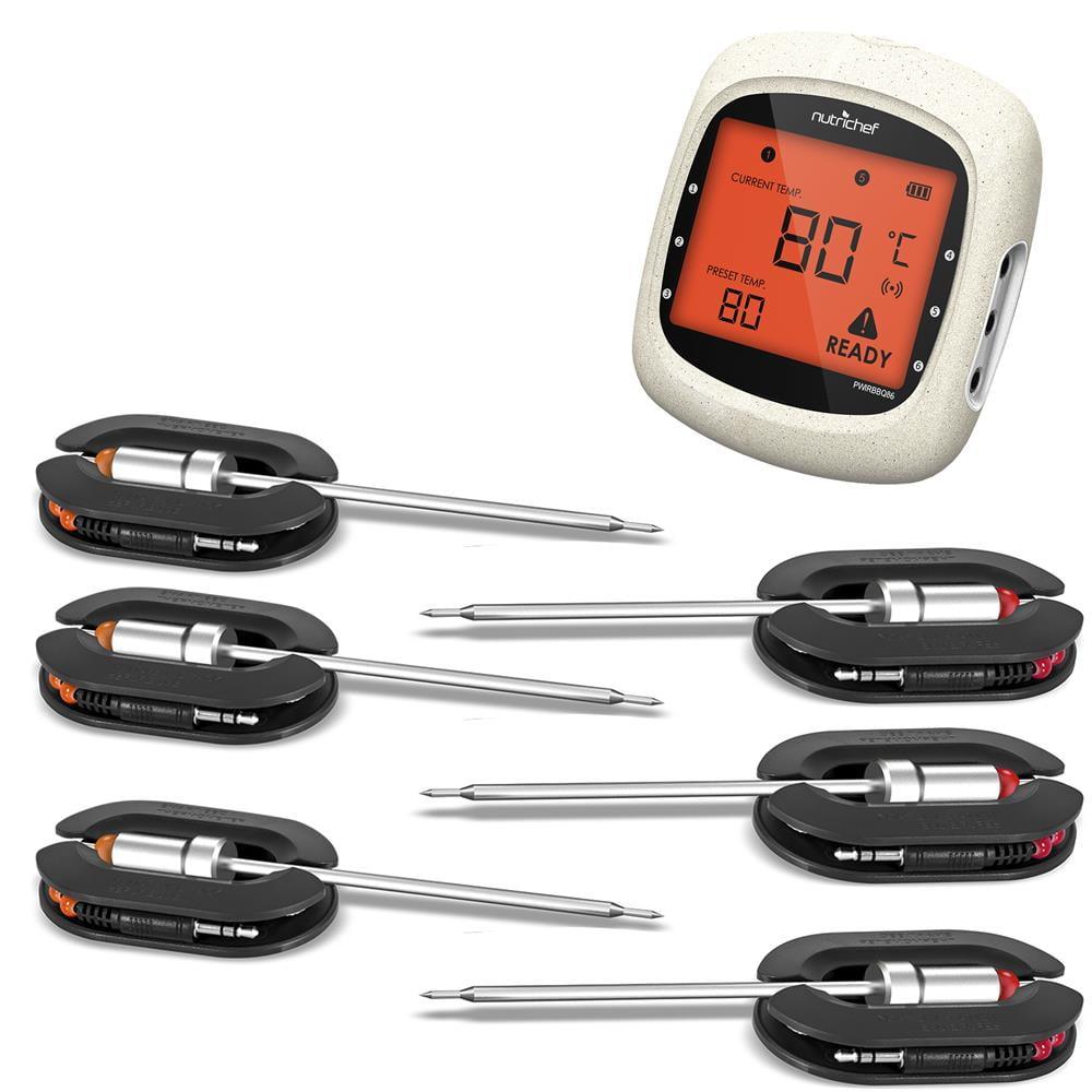 NutriChef Nutrichef Bluetooth Meat Thermometer For Grilling And Smoking With 6 Wireless Meat Probes, 6 Channels With Lcd Display