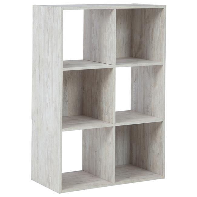 Benjara 6 Cube Wooden Organizer with Grain Details, Washed White
