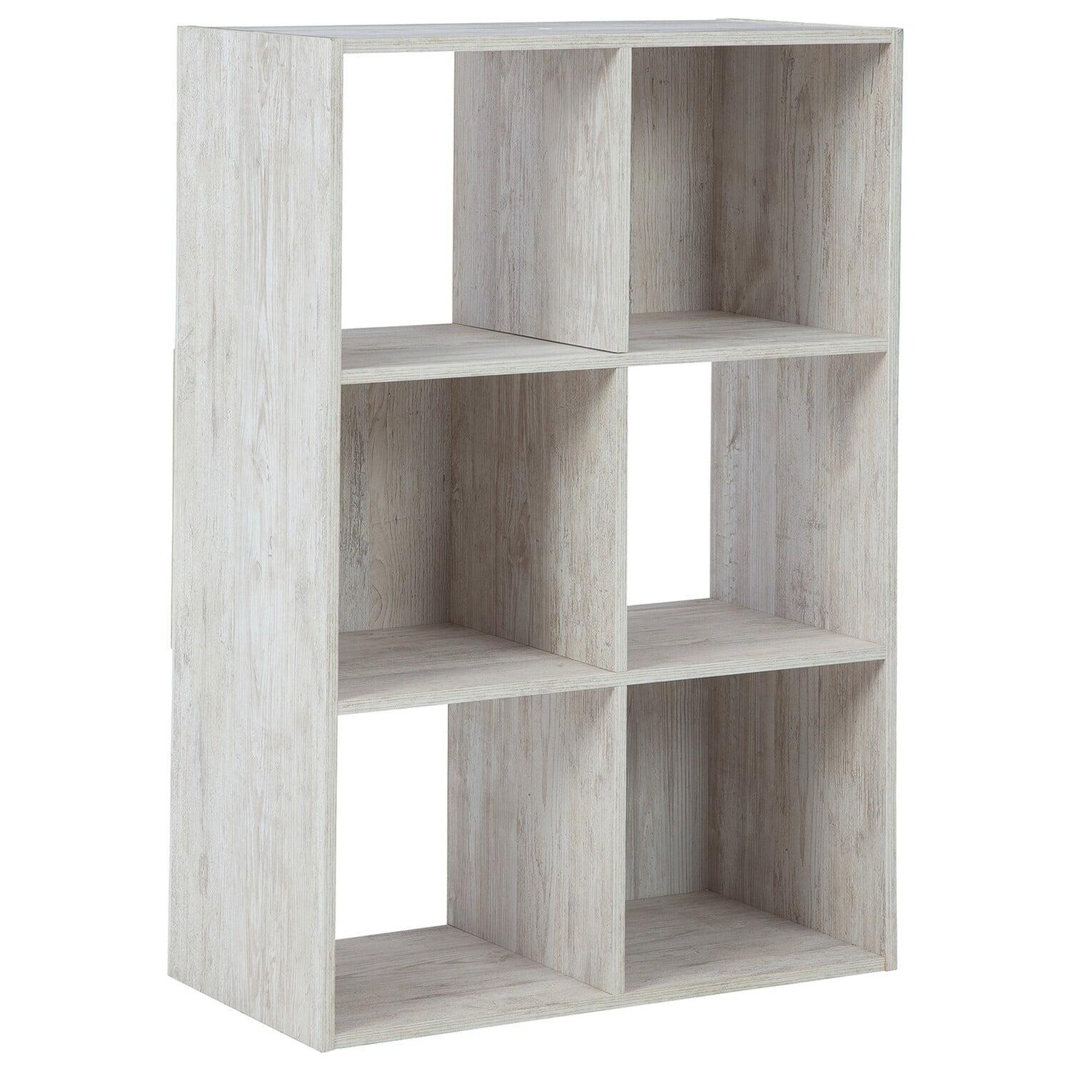 6 Cube Wooden Organizer with Grain Details, Washed White