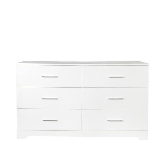 Ktaxon Bedroom Dresser with 6 Drawers, Wooden Double Dresser for Entryway, Wide Storage Cabinet for Living Room, White