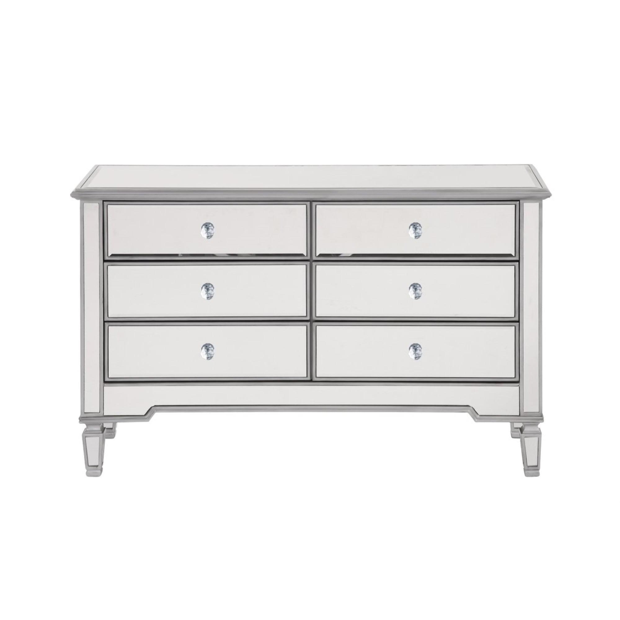 Elegant Mirrored 6-Drawer Double Dresser in Hand-Painted Silver