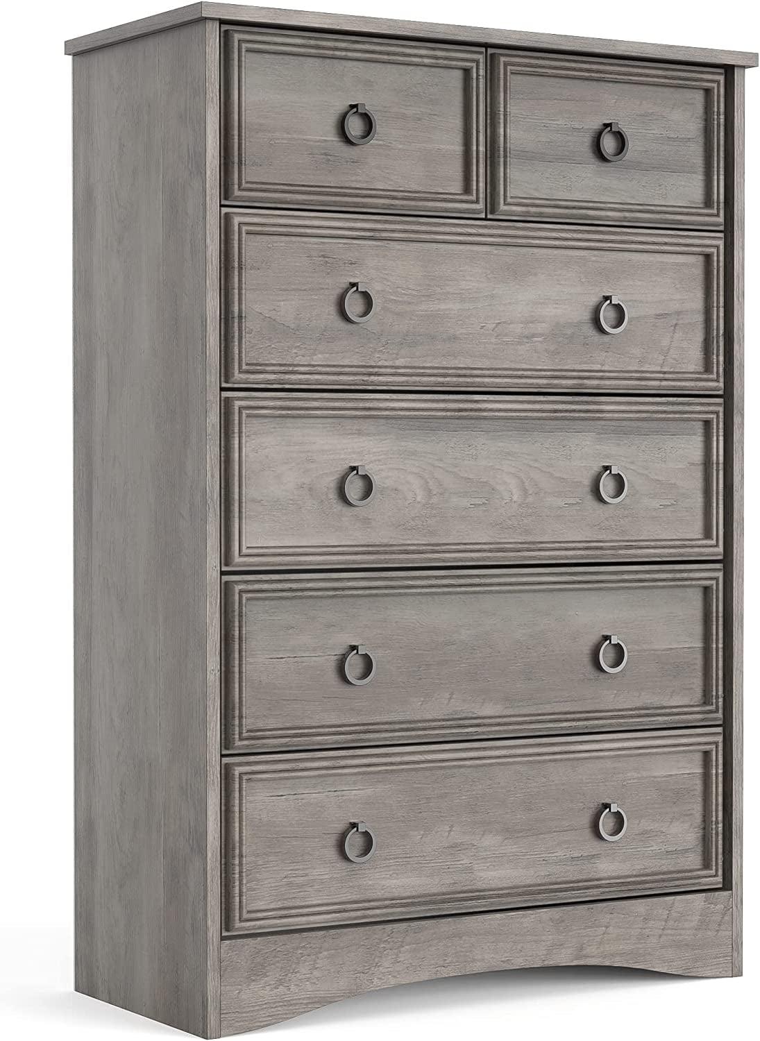 6 Drawer Dresser, Tall Wood Chest of Drawers Dressers for Bedroom, Living Room, Gray