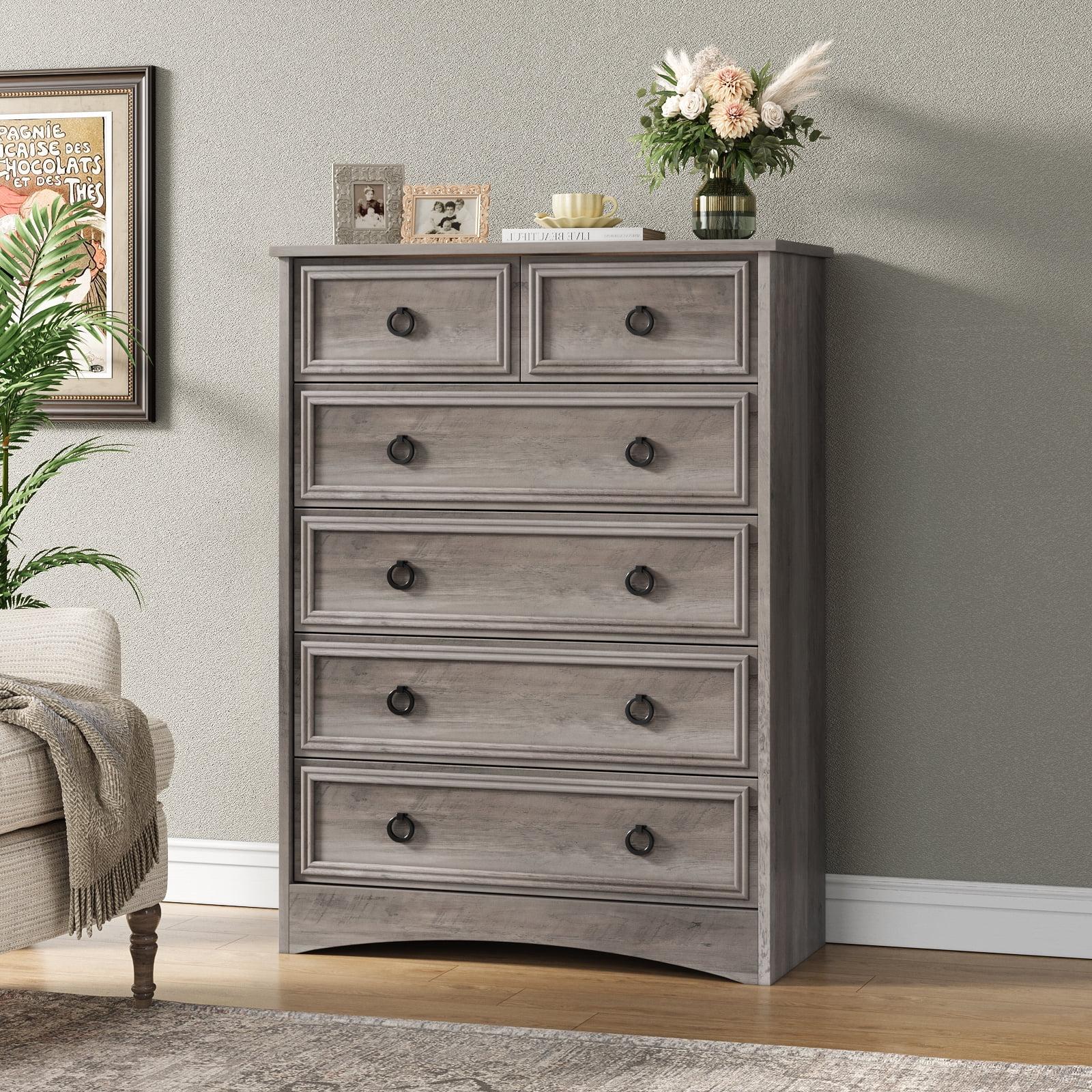 6 Drawer Dresser, Tall Wood Chest of Drawers Dressers for Bedroom, Living Room, Gray