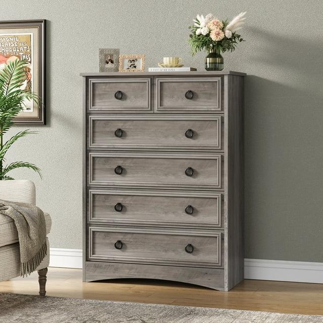 LGHM Modern 6 Drawer Dresser, Dressers for Bedroom, 44.33" Tall Chest of Drawers Closet Organizers & Storage Clothes - Easy Pull Handle, Textured Borders Living Room, Hallway, Gray